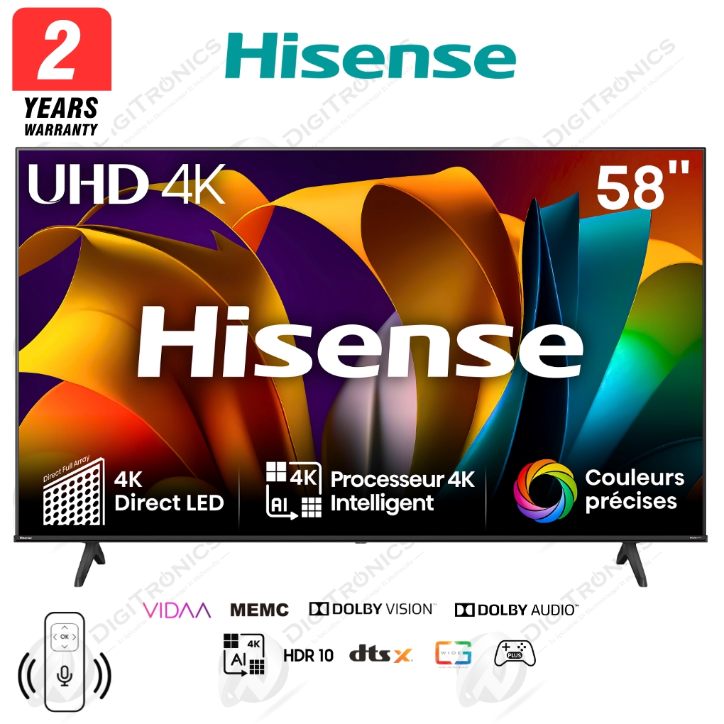 Hisense 58 SMART TV 4K Ultra HD VIDAA - Série A6NT - 4K AI - Dolby Vision - 50-60 Hz - 58A6N