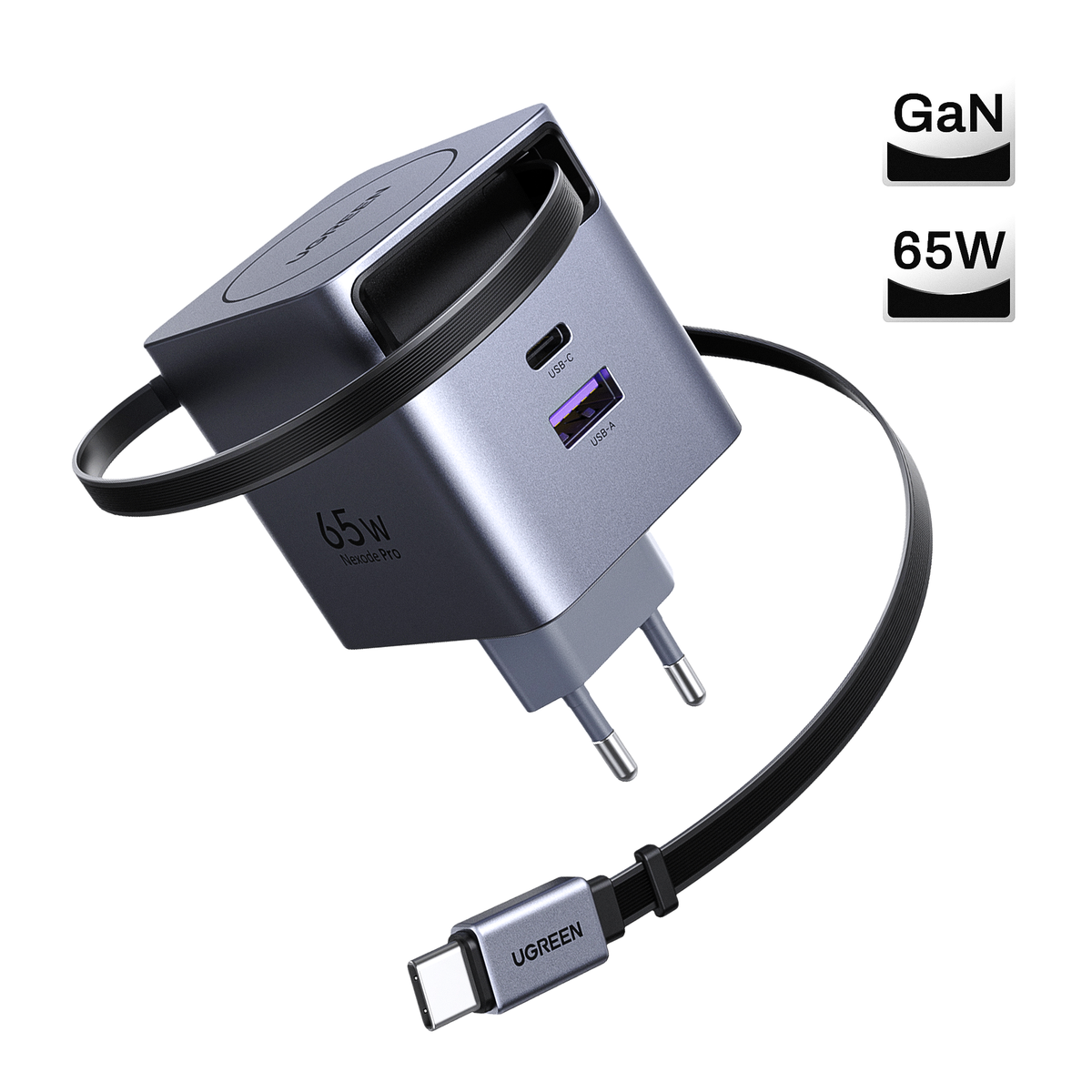 UGREEN GaN 65W Fast Charger USB-C RETRACTABLE – Prix