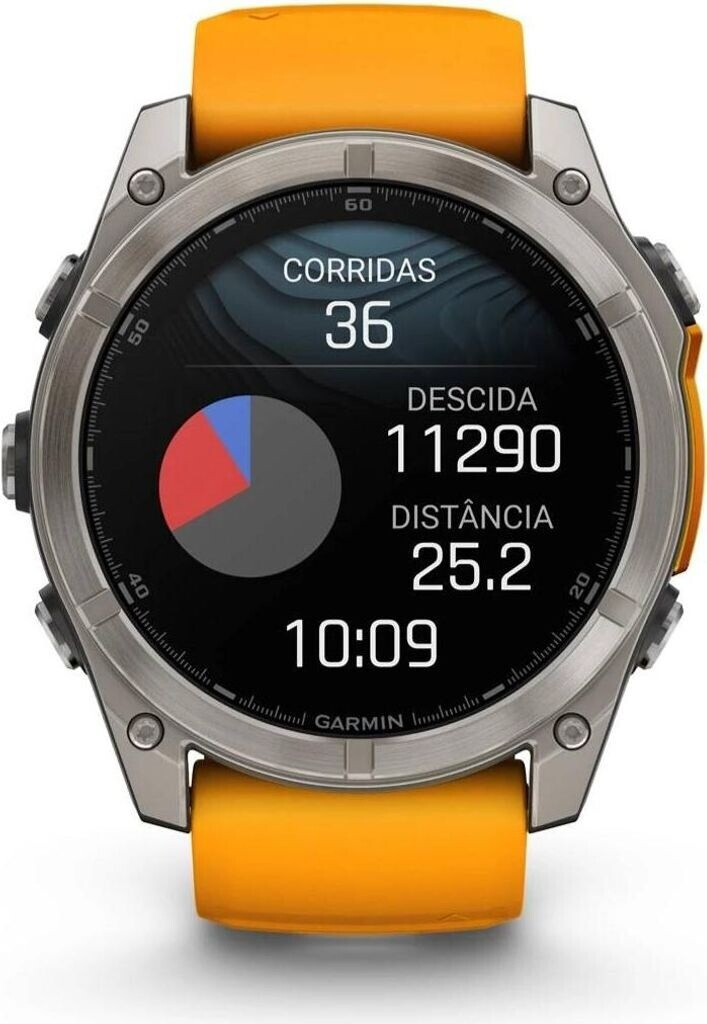 Garmin Fenix 8 47MM Solar Sapphire Multisport GPS watch Titanium avec bracelet en silicone orange/graphite
