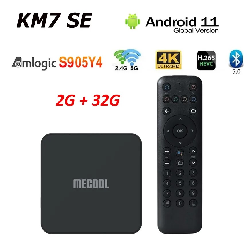 Mecool KM7 SE Boîtier TV Android 2GB/32G + 1 ans Dream 4K UHD - TV BOX Android Amlogic AV1 Commande vocale certifiée Google 4K Ultra HD - Netflix 4K