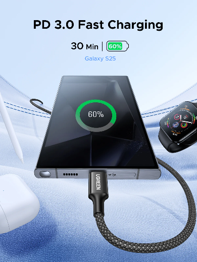 UGREEN USB-C to USB-C PD Fast Charging braide Cable 60w 3A Max 1m | PRIX