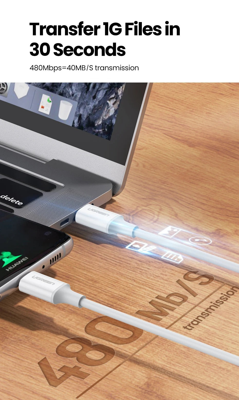 Ugreen 60w USB type C to USB C pd fast charging cable 3A max 1m | PRIX