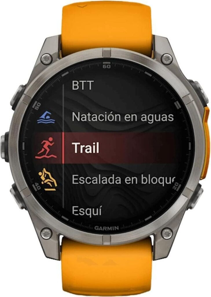 Garmin Fenix 8 47MM Solar Sapphire Multisport GPS watch Titanium avec bracelet en silicone orange/graphite
