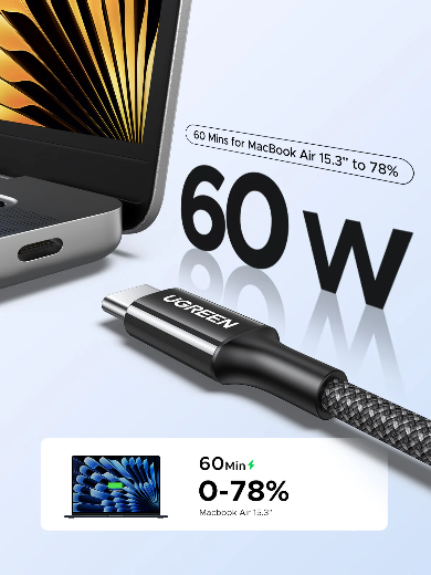 UGREEN USB-C to USB-C PD Fast Charging braide Cable 60w 3A Max 1m | PRIX