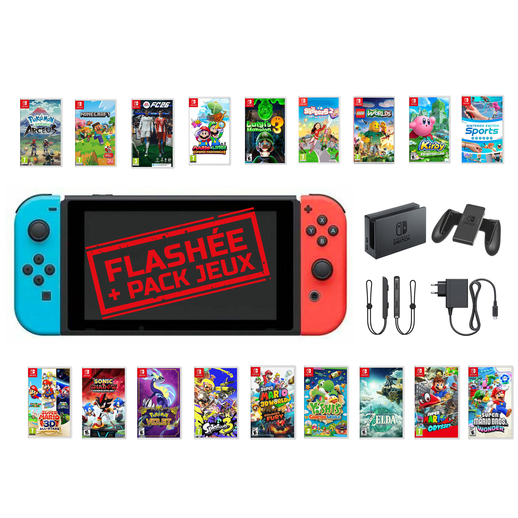 Nintendo Switch Flashée + pack jeux prix Maroc