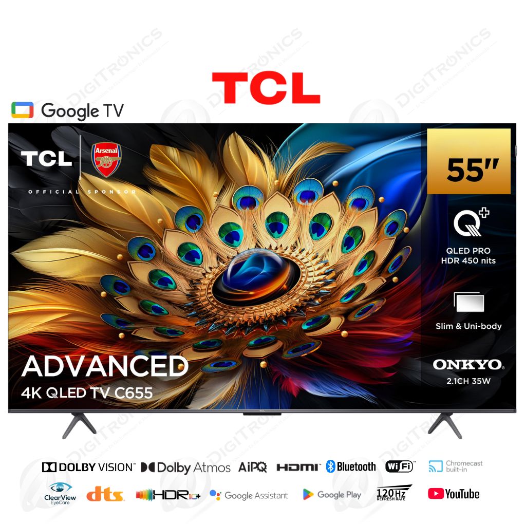 55 Smart Google Tv QLED PRO 4K UHD, Dolby Vision & Atmos, 120Hz, ONKYO 2.1CH, 55C655