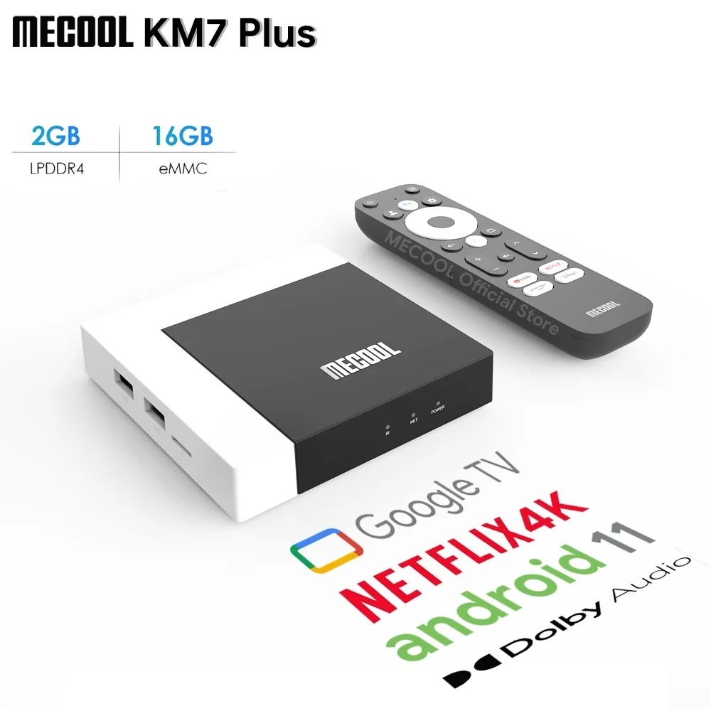 Mecool KM7 Plus Boîtier TV BOX - Google TV - 2GB/16G + 1 ans IPTV 4K UHD - Netflix 4K
