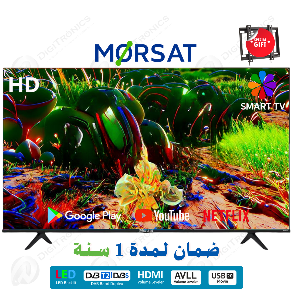 Télévision MORSAT 24 HD Smart Android TV USB Movie HDMI YouTube + Support Gratuit