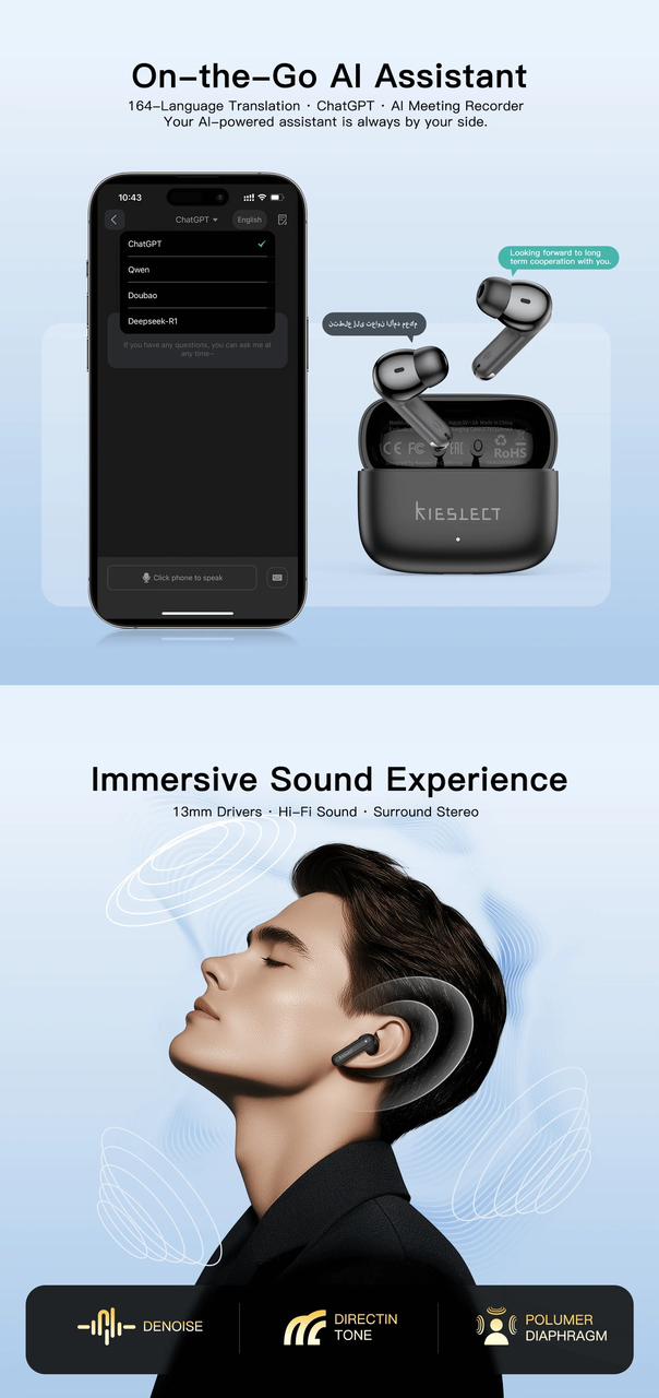 Kieslect Adjustable Earbuds Translation