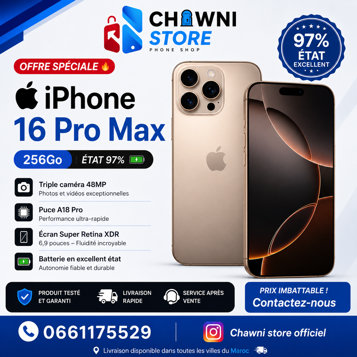 Apple Iphone 16 Pro Max 256Go 8Go RAM | PRIX E-Sim|Carte Sim