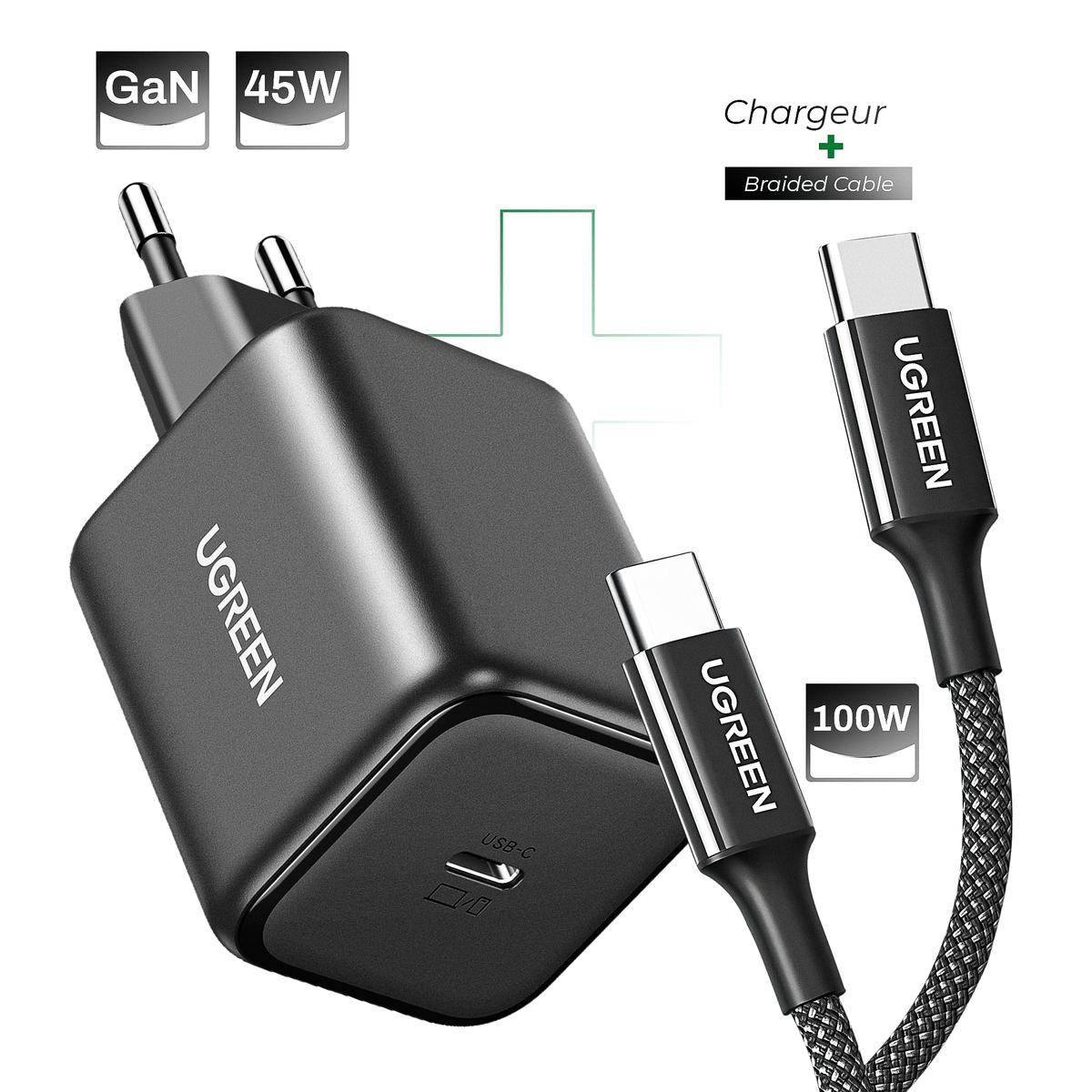 UGREEN GaN 45W Chargeur rapide USB-C+Câble 100W – Prix